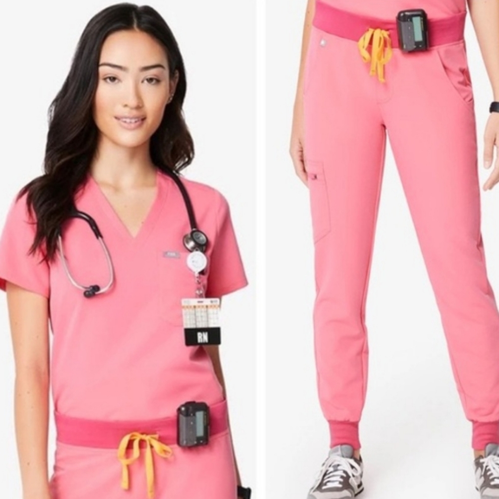 Catarina™ One-Pocket Scrub Top & Zamora Jogger Scrub Pants - Neon Pink